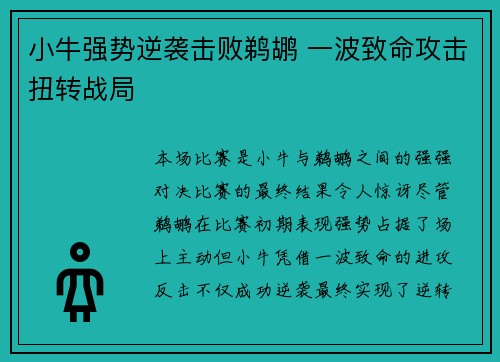 小牛强势逆袭击败鹈鹕 一波致命攻击扭转战局